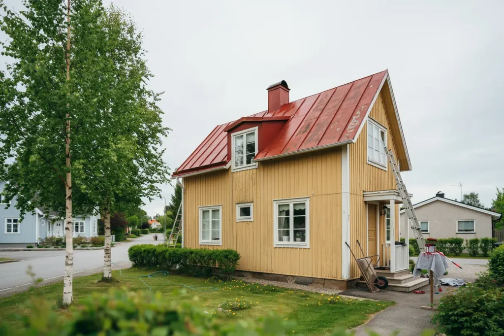 semester hemma i juli passa p att m la och rostskydda pl ttaket i r tt sommarv der
