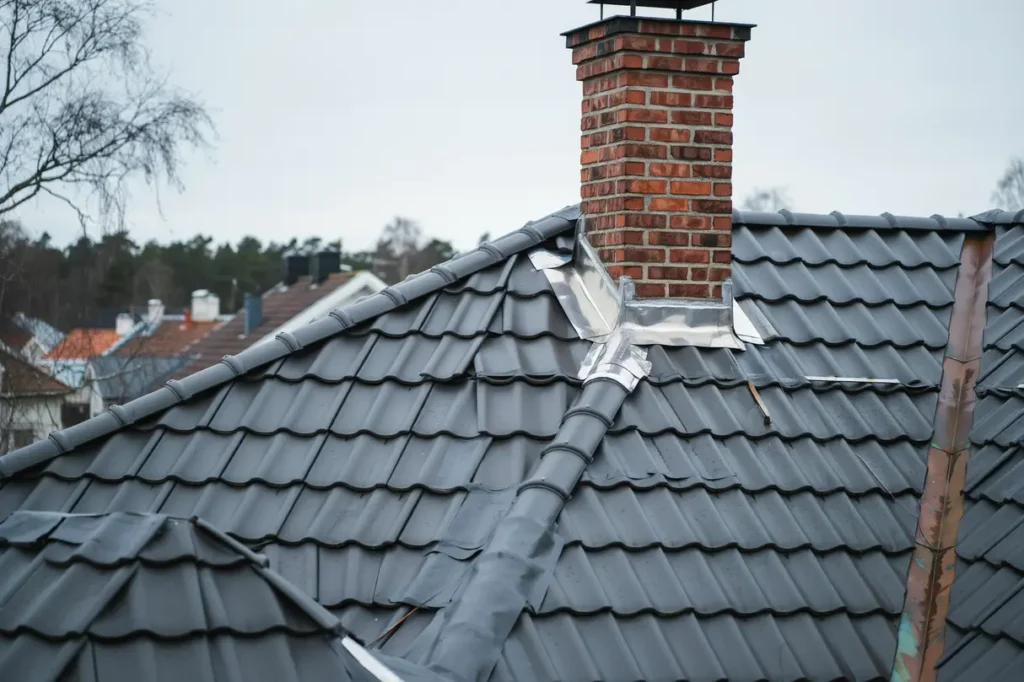 renovering av skorstensbeslag och nockt tning p villa i ytterby